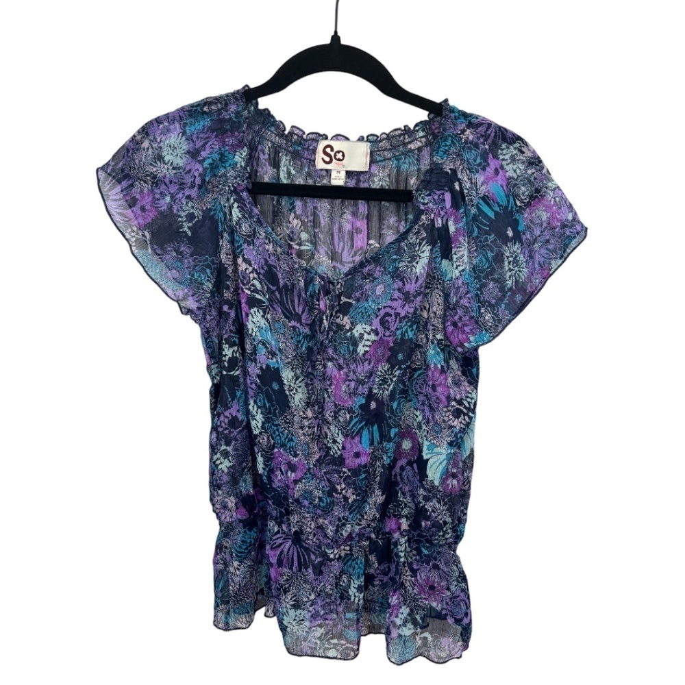 So Bo Ho Black Floral Sheer Top Juniors Size Medium